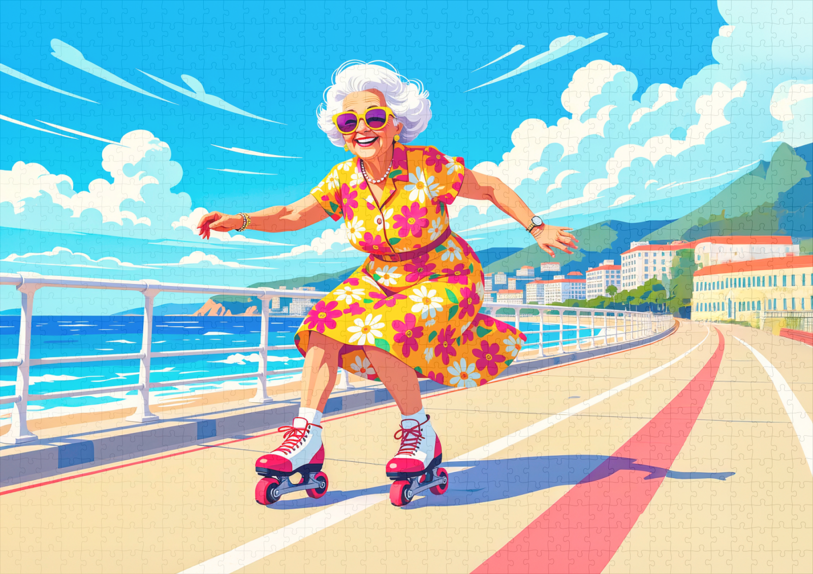 raxxa Premium-Puzzle: Grandmother Roller Skating Illustration - immagine 2