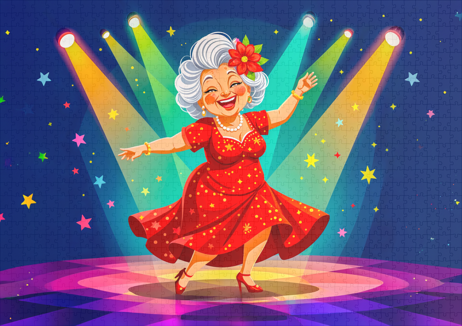 raxxa Premium-Puzzle: Grandmother Dancing on Stage Illustration - immagine 2