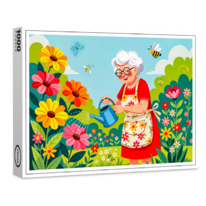 raxxa Premium-Puzzle: Grandmother Watering Garden Illustration