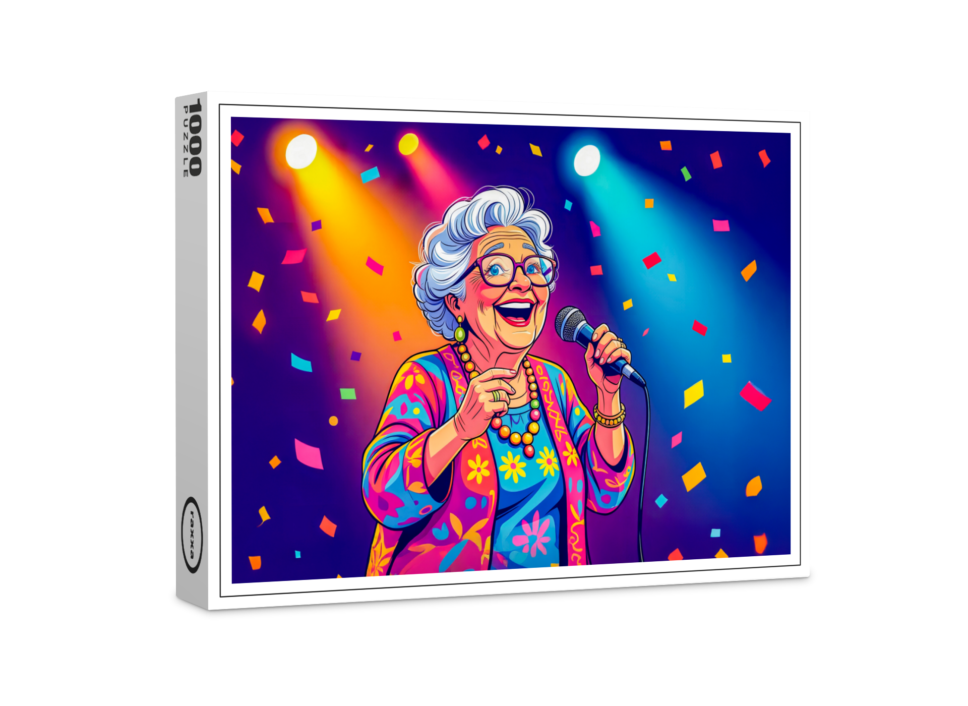 raxxa Premium-Puzzle: Grandmother Singing on Stage Illustration