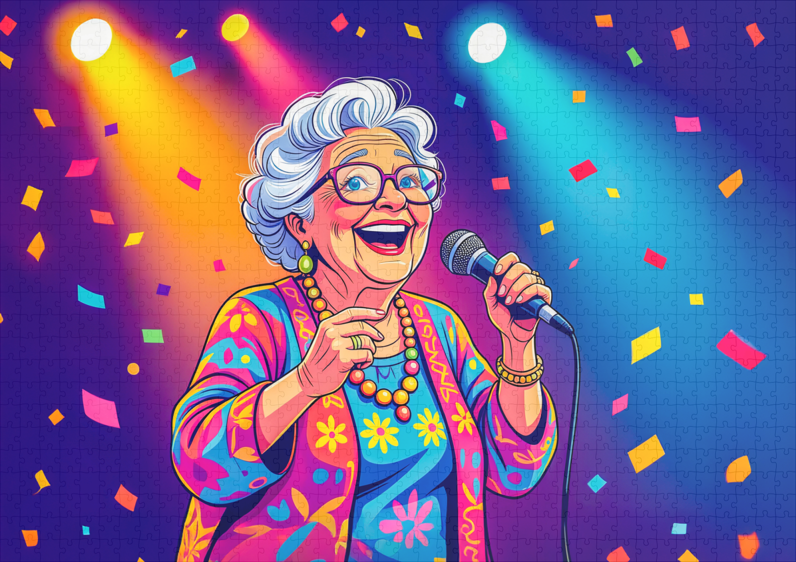 raxxa Premium-Puzzle: Grandmother Singing on Stage Illustration – Image 2