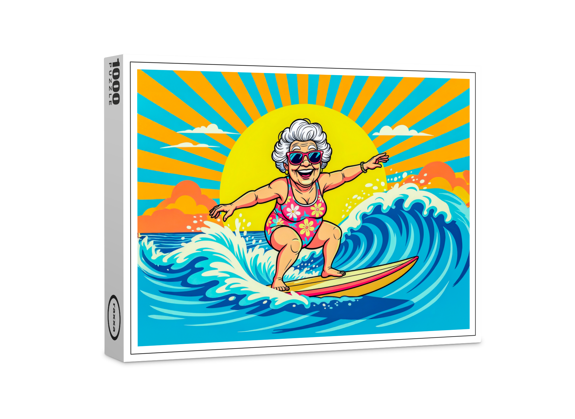 raxxa Premium-Puzzle: Grandmother Surfing Illustration