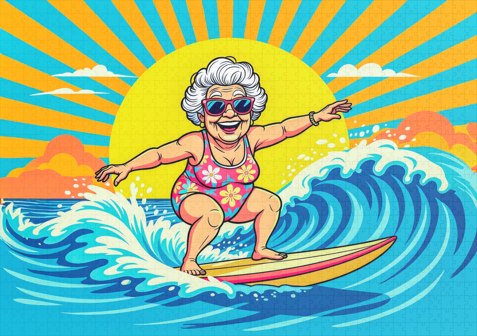 raxxa Premium-Puzzle: Grandmother Surfing Illustration – Bild 2