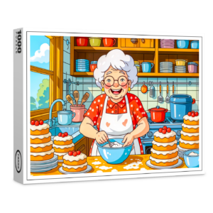 raxxa Premium-Puzzle: Grandmother Cooking Pancakes Illustration