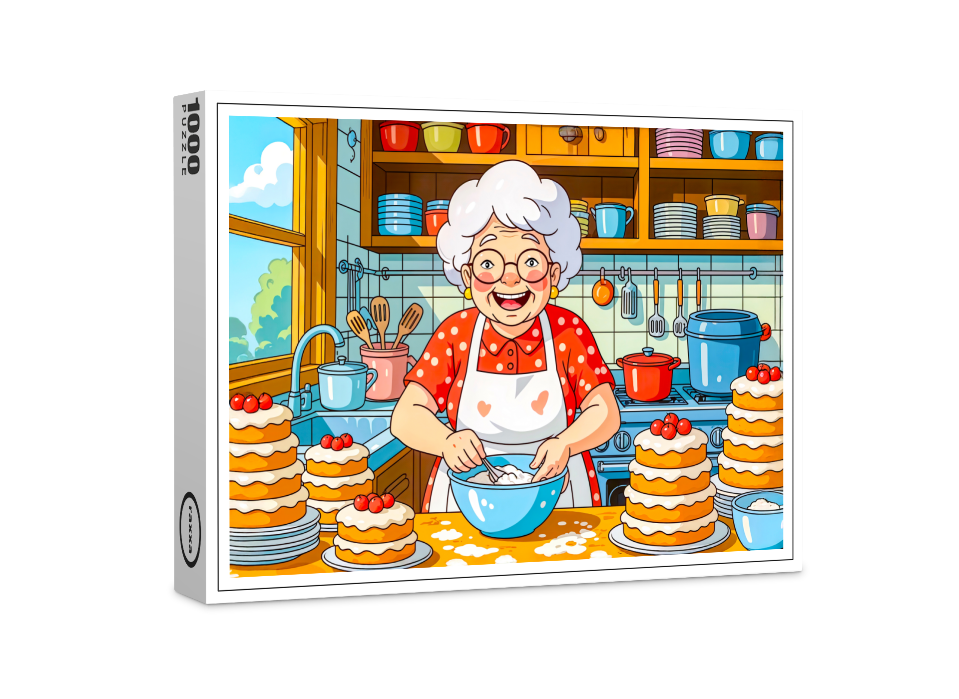 raxxa Premium-Puzzle: Grandmother Cooking Pancakes Illustration