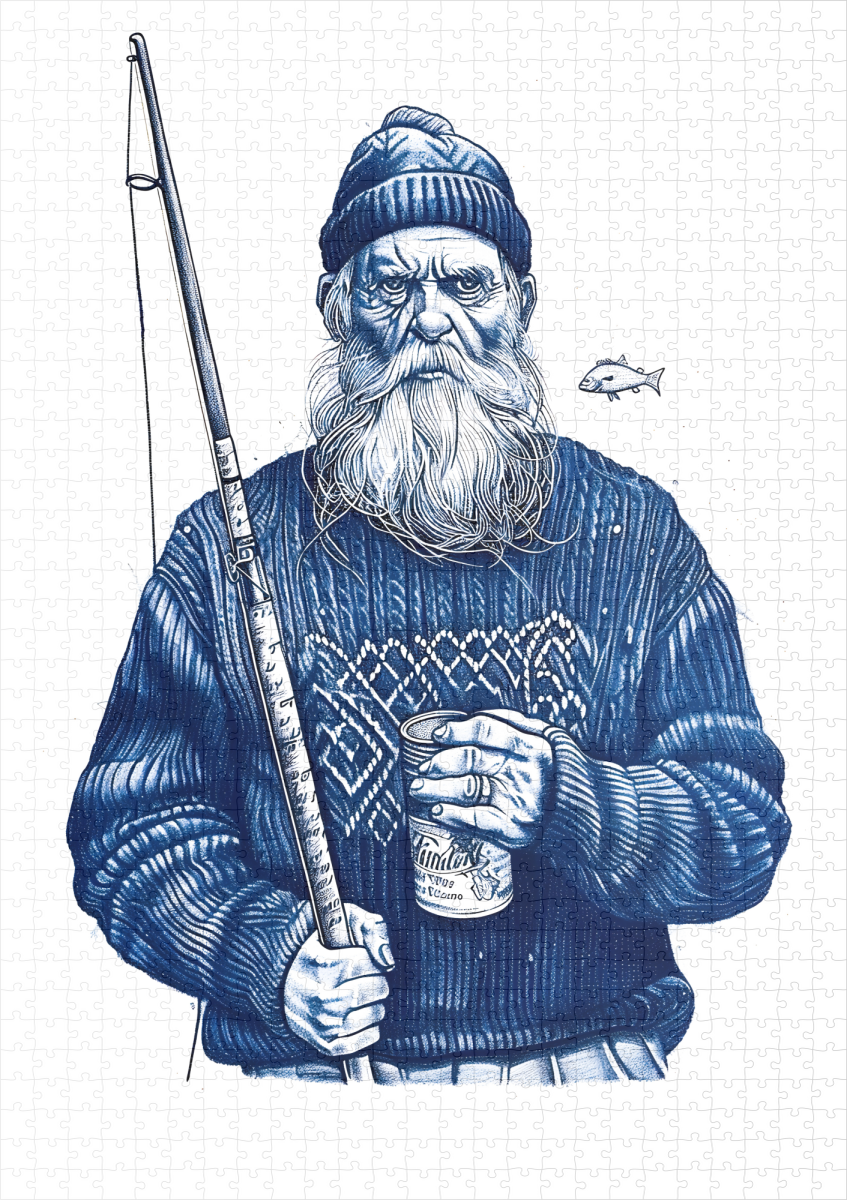 raxxa Premium-Puzzle: Elderly Sailor Holding Fishing Rod And Mug - Image 2