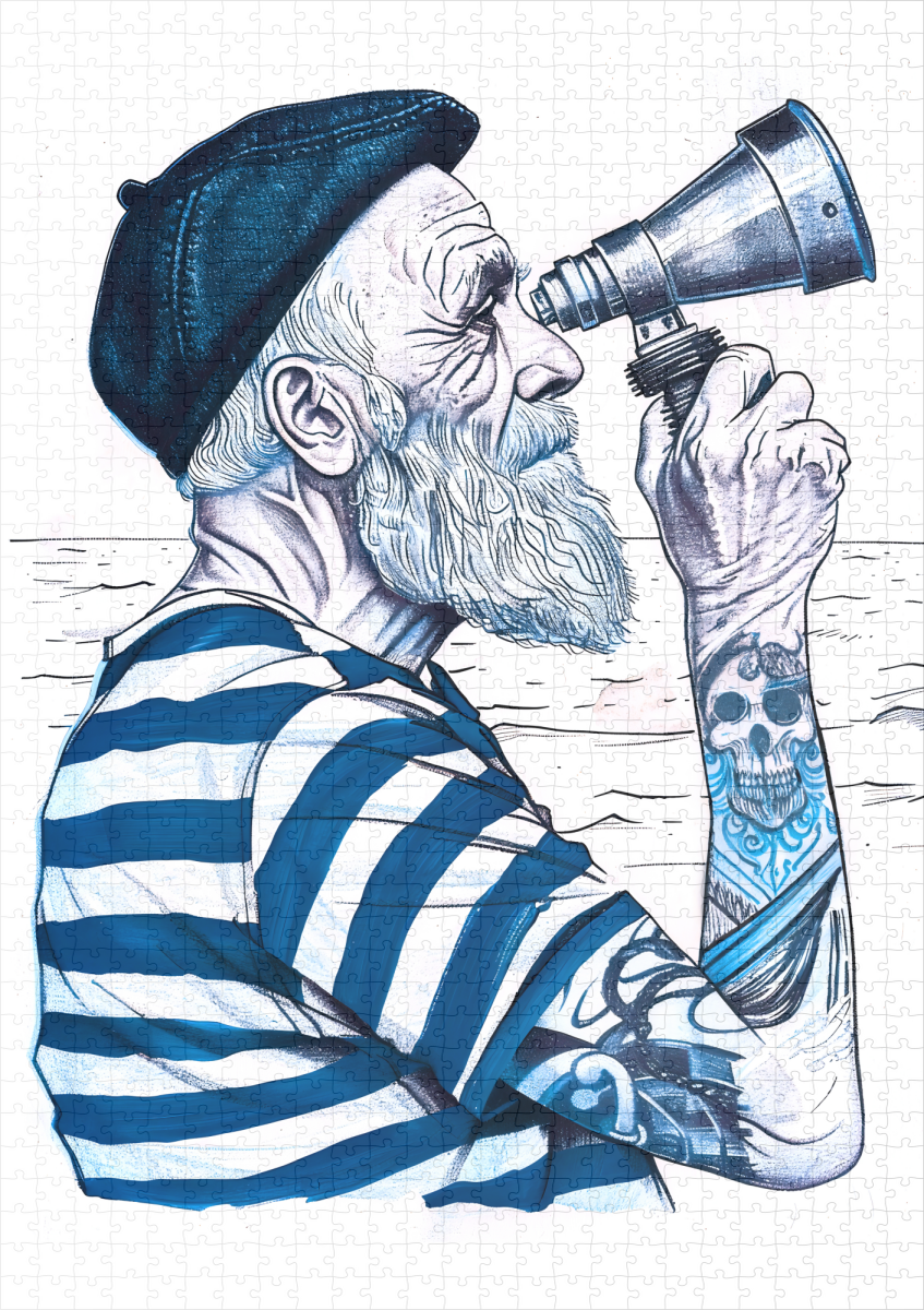 raxxa Premium-Puzzle: Sailor Looking Through Telescope Toward Distant Horizon – Bild 2