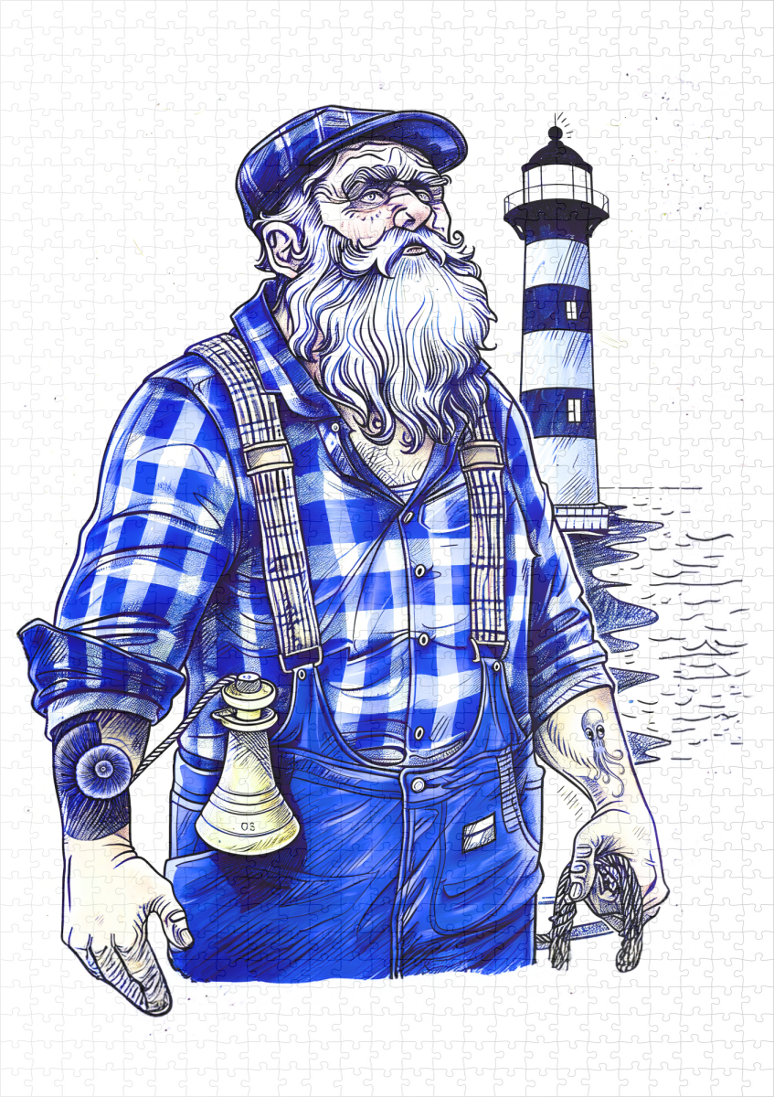 raxxa Premium-Puzzle: Sailor Holding Bell Standing Near Coastal Lighthouse – Image 2