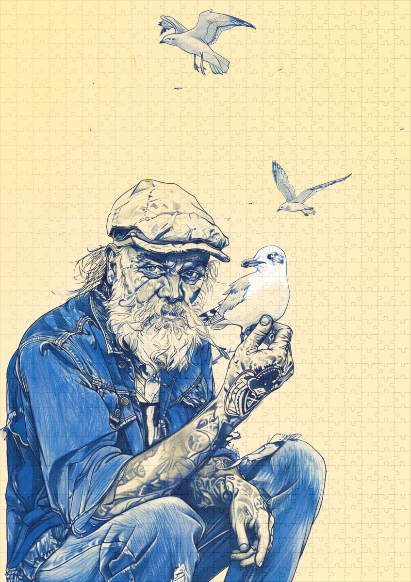 raxxa Premium-Puzzle: Sailor Sitting Calmly Surrounded By Several Birds – Bild 2