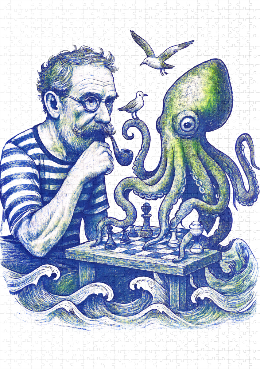 raxxa Premium-Puzzle: Sailor Playing Chess With Large Curious Octopus – Image 2