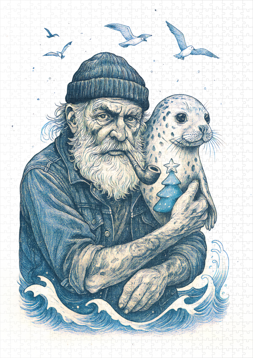 raxxa Premium-Puzzle: Elderly Sailor with Seal on Christmas – Bild 2