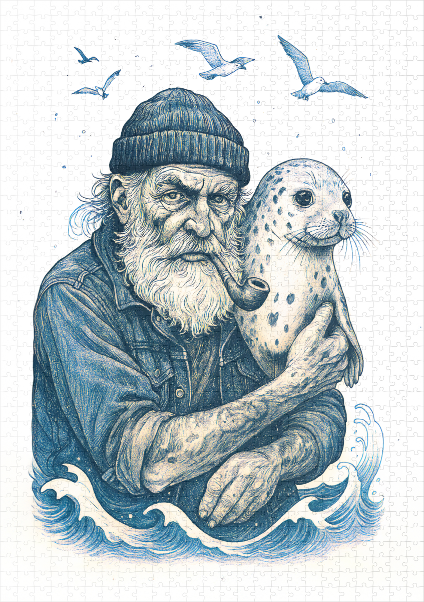 raxxa Premium-Puzzle: Elderly Sailor with Seal – Image 2