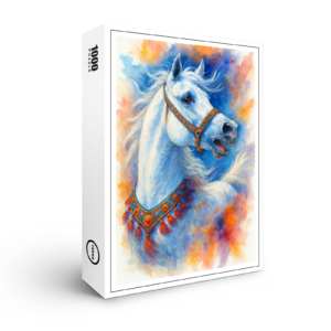 raxxa Premium-Puzzle: Weiße Schönheit – Ausdrucksstarker Hengst in Aquarell