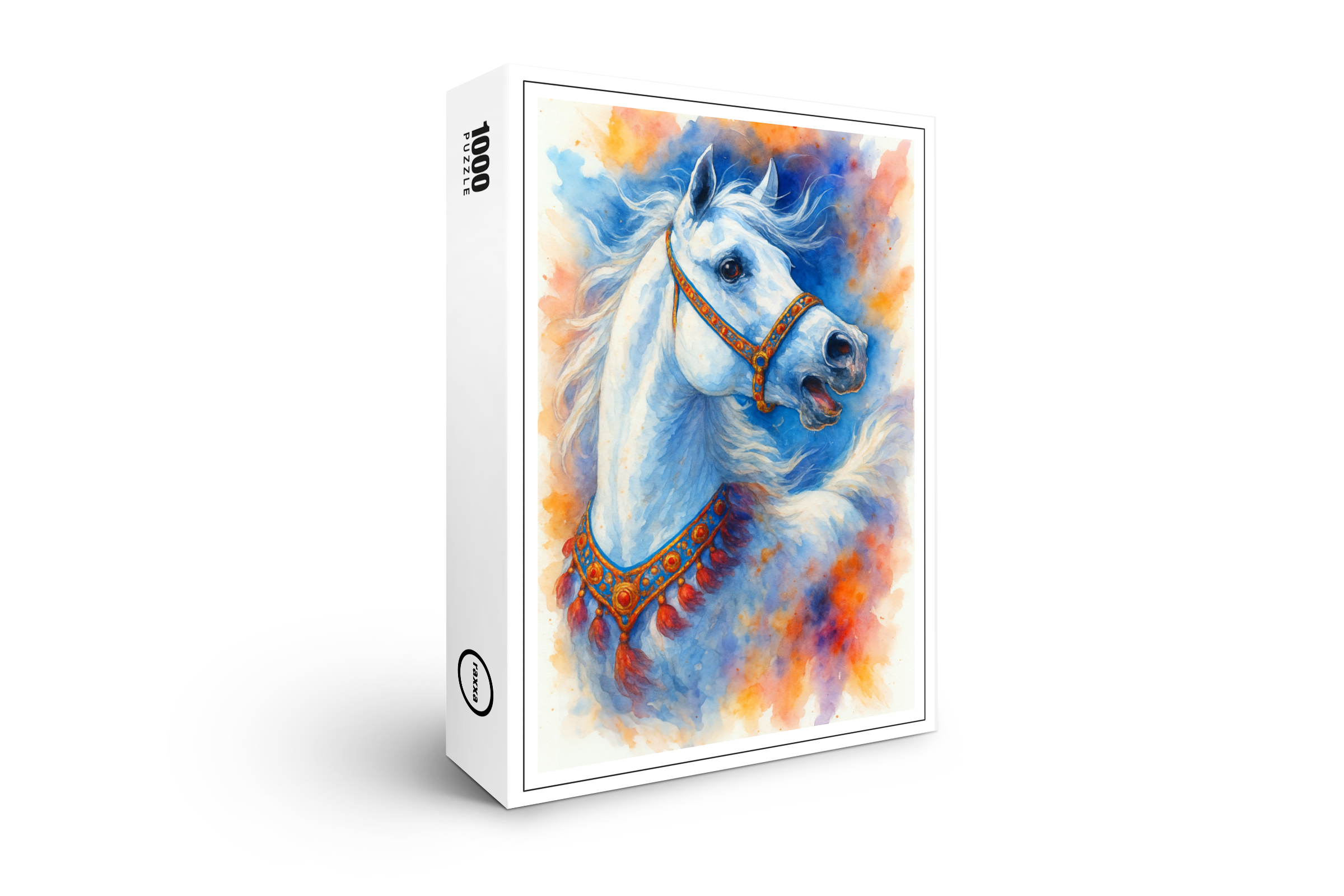 raxxa Premium-Puzzle: Weiße Schönheit – Ausdrucksstarker Hengst in Aquarell