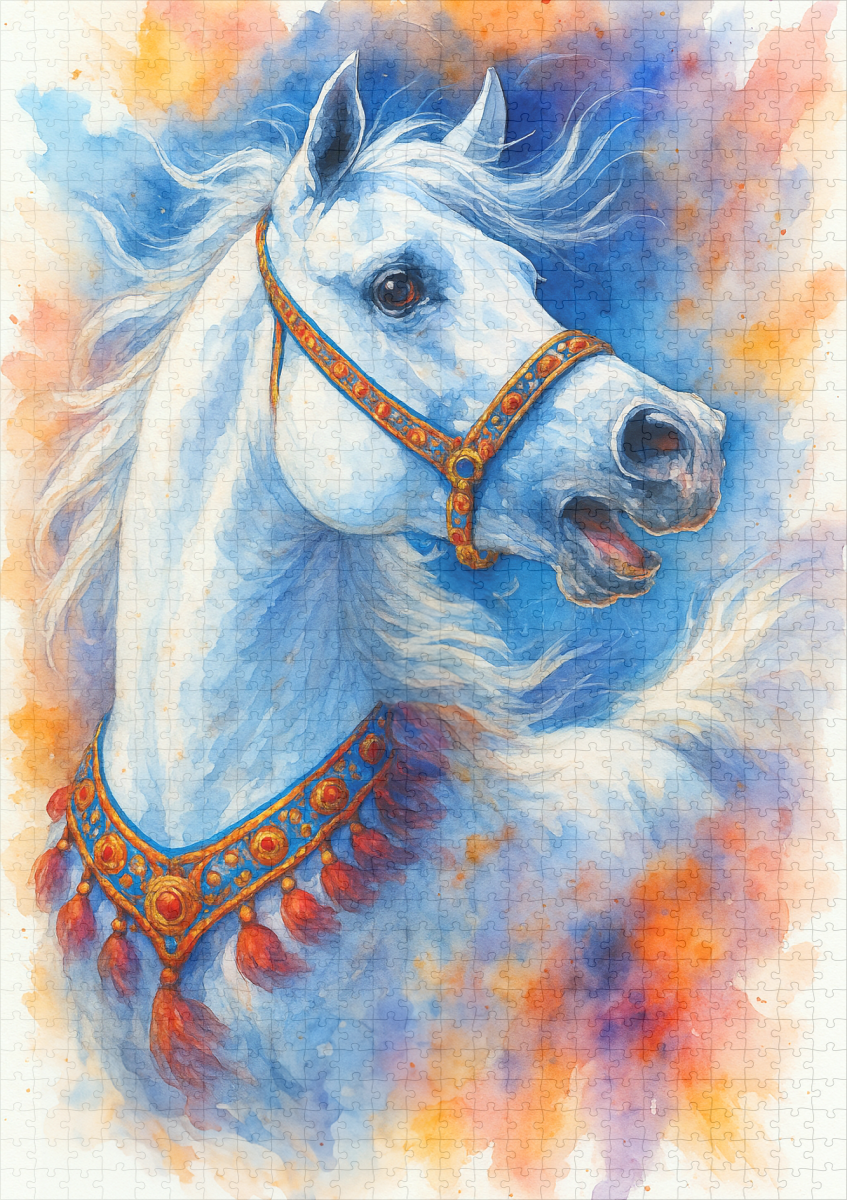 raxxa Premium-Puzzle: Weiße Schönheit – Ausdrucksstarker Hengst in Aquarell – Bild 2