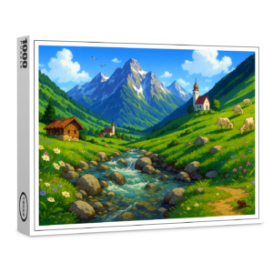raxxa Premium-Puzzle: Bachlauf in den Alpen im Anime Stil