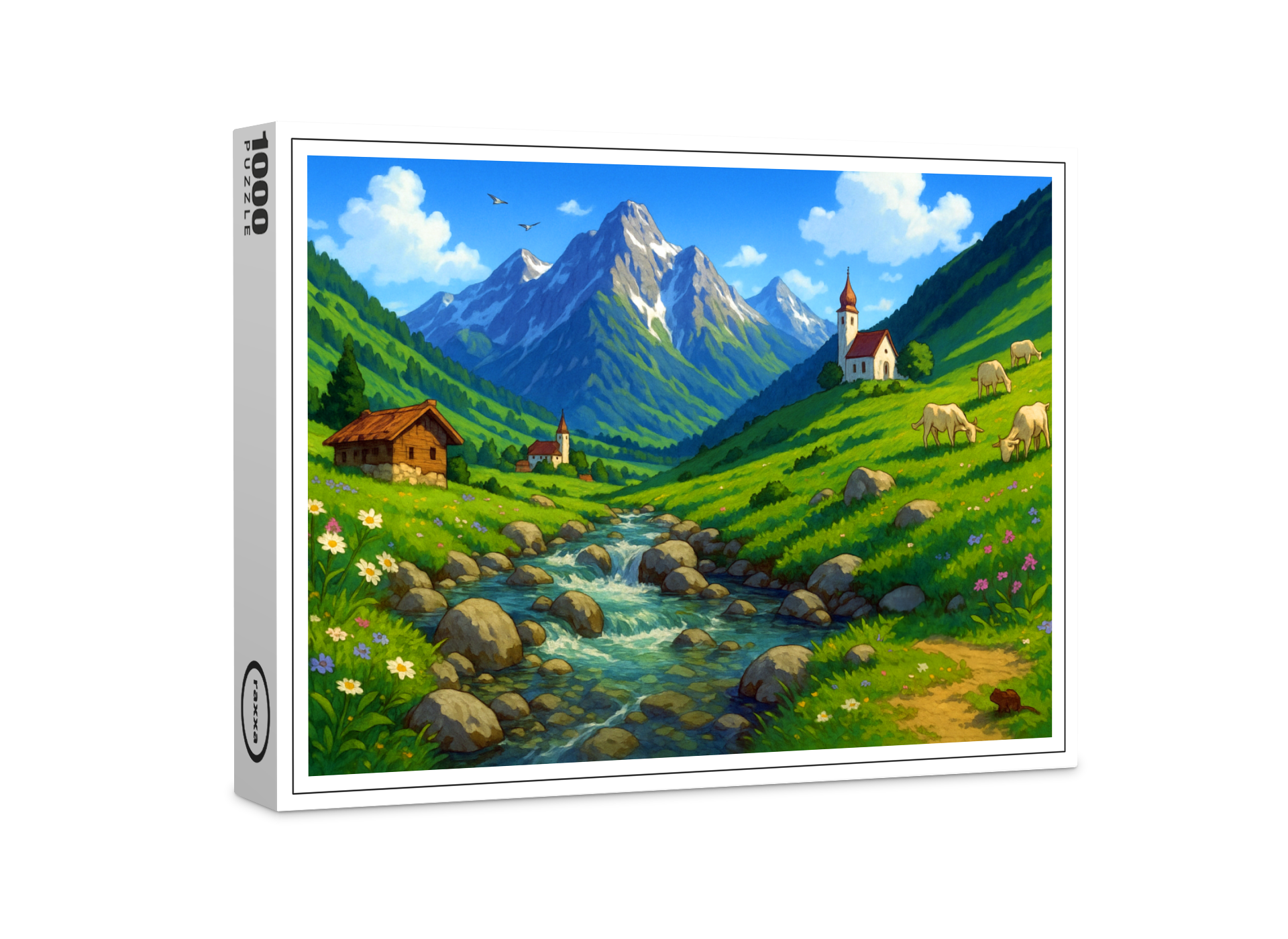 raxxa Premium-Puzzle: Bachlauf in den Alpen im Anime Stil