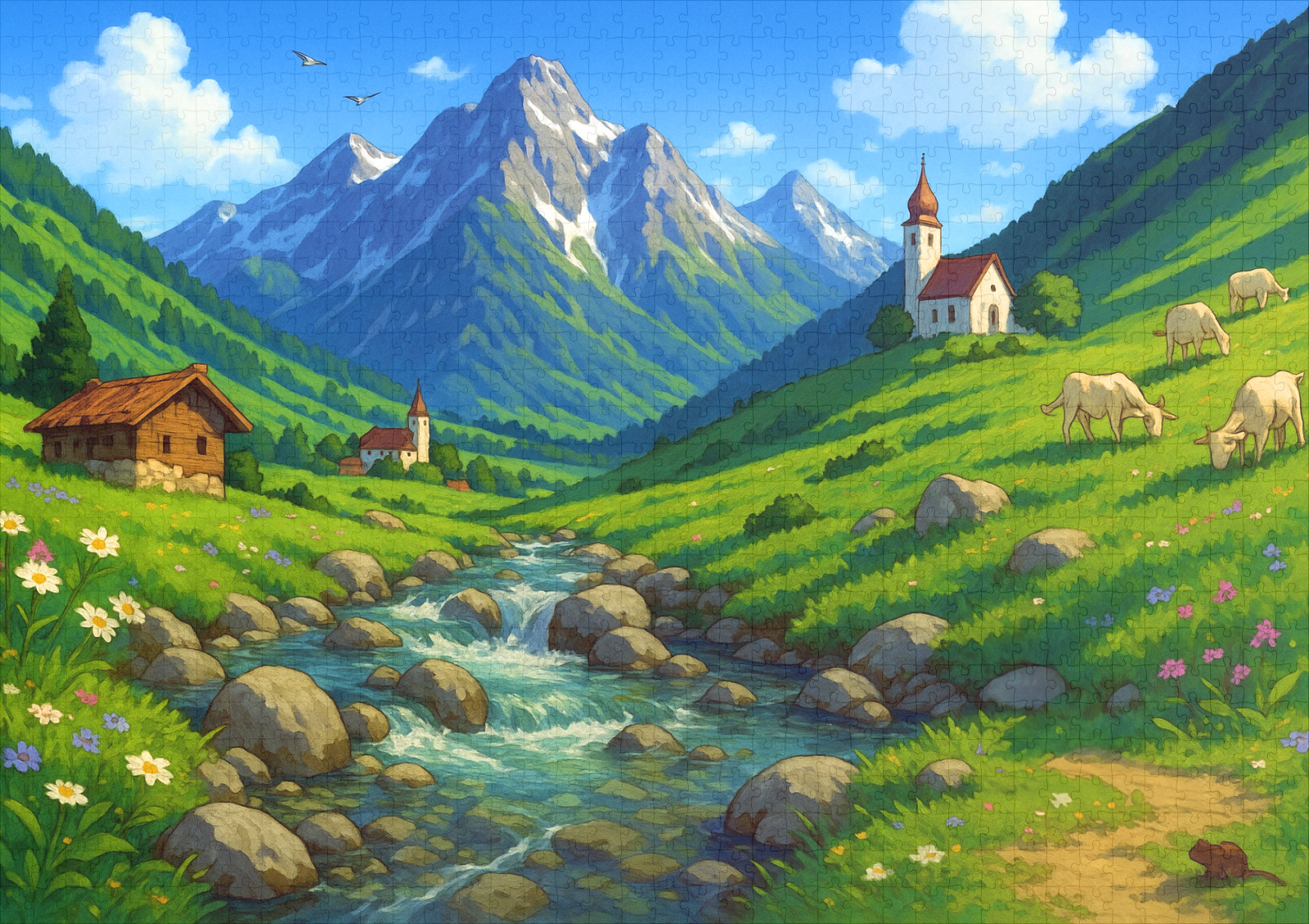 raxxa Premium-Puzzle: Bachlauf in den Alpen im Anime Stil - Imagen 2