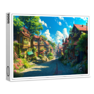 raxxa Premium-Puzzle: Weg durch ein Fantasy Dorf im Anime Stil