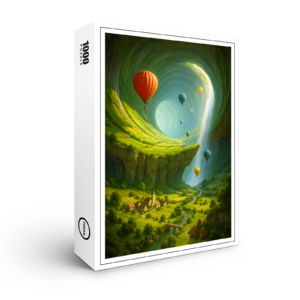 raxxa Premium-Puzzle: Tunnel-Tal mit Heißluftballons und Wasserfall