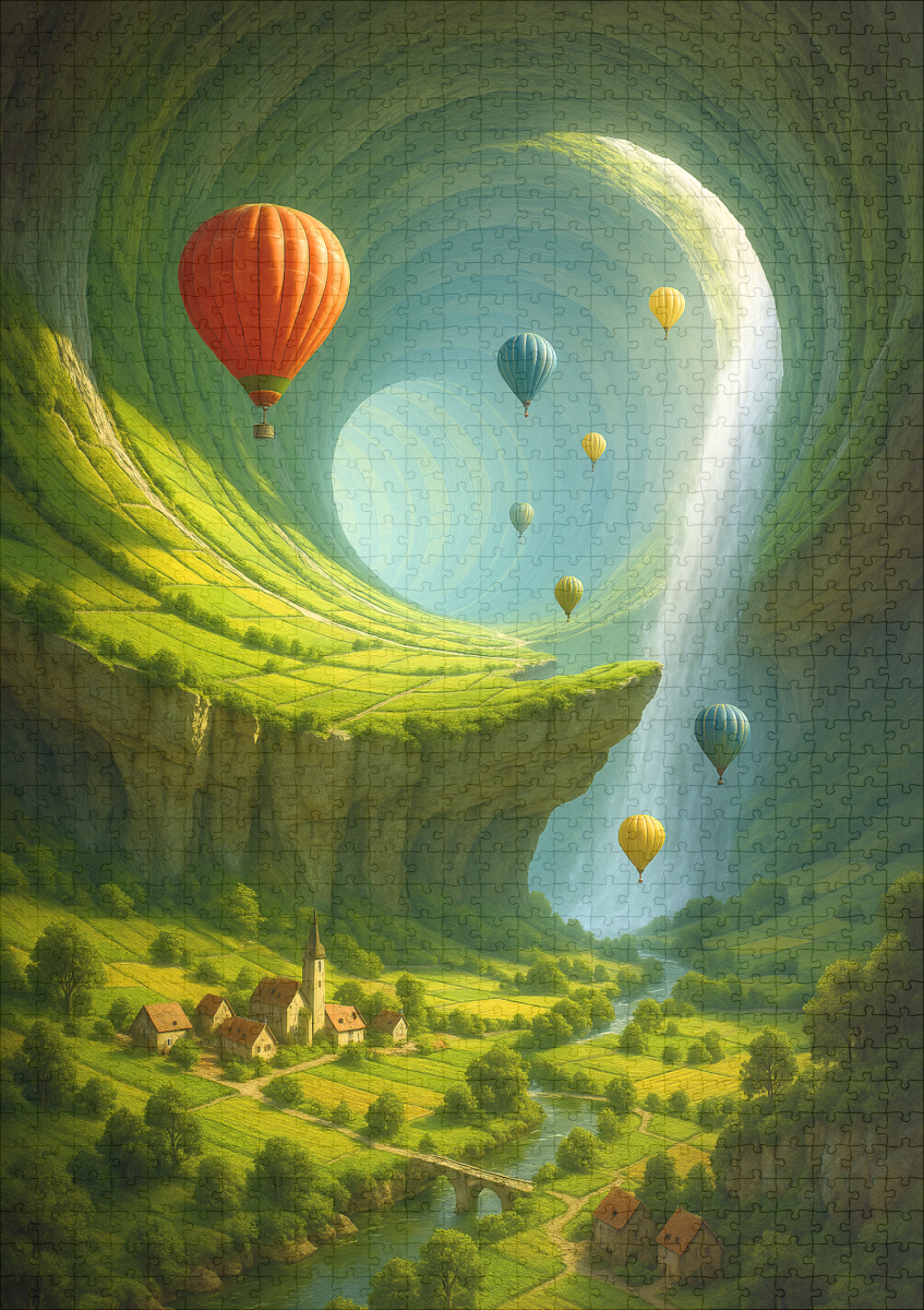 raxxa Premium-Puzzle: Tunnel-Tal mit Heißluftballons und Wasserfall – Image 2