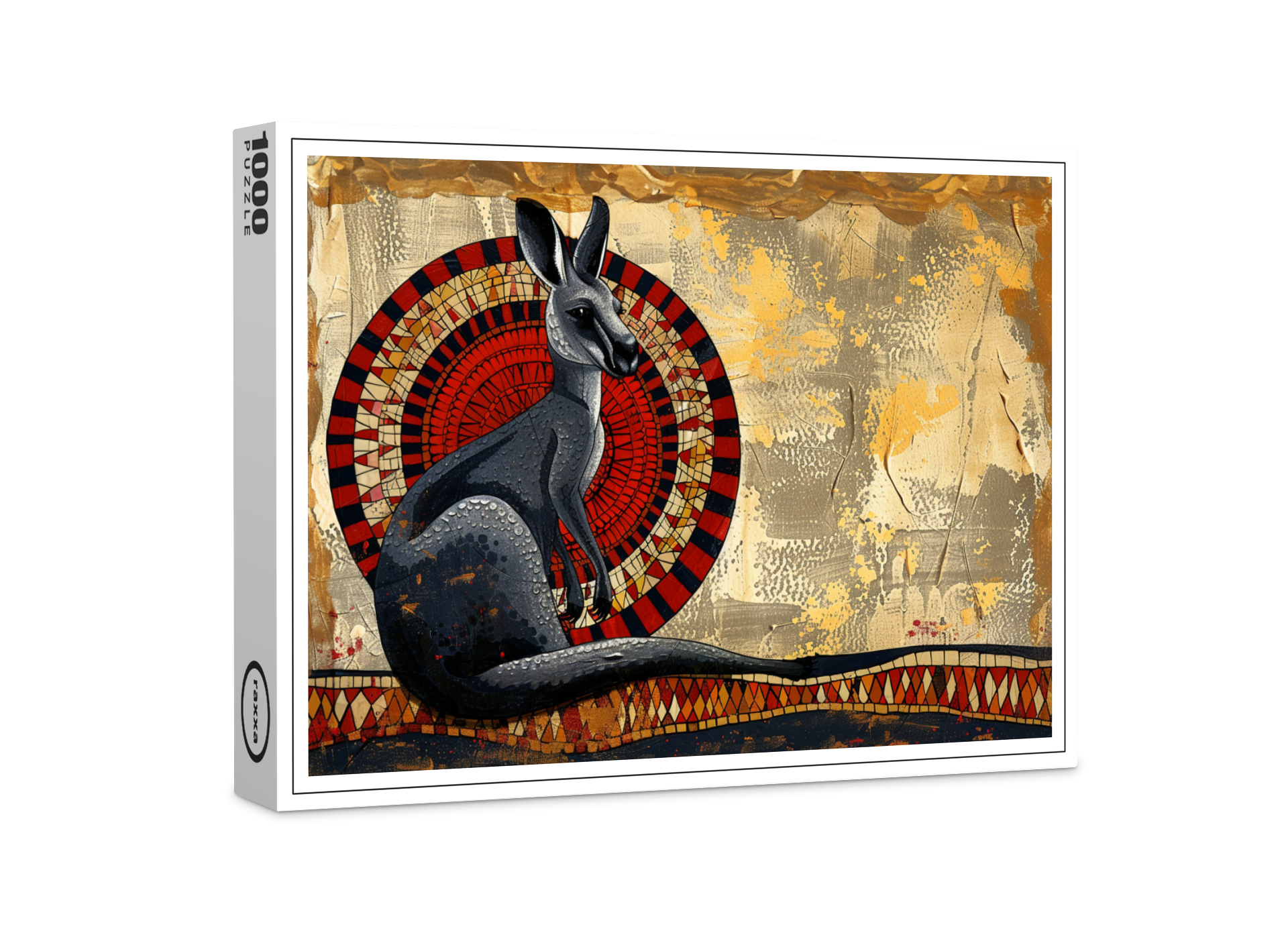 raxxa Premium-Puzzle: Känguru mit Mosaikhintergrund auf Goldstruktur
