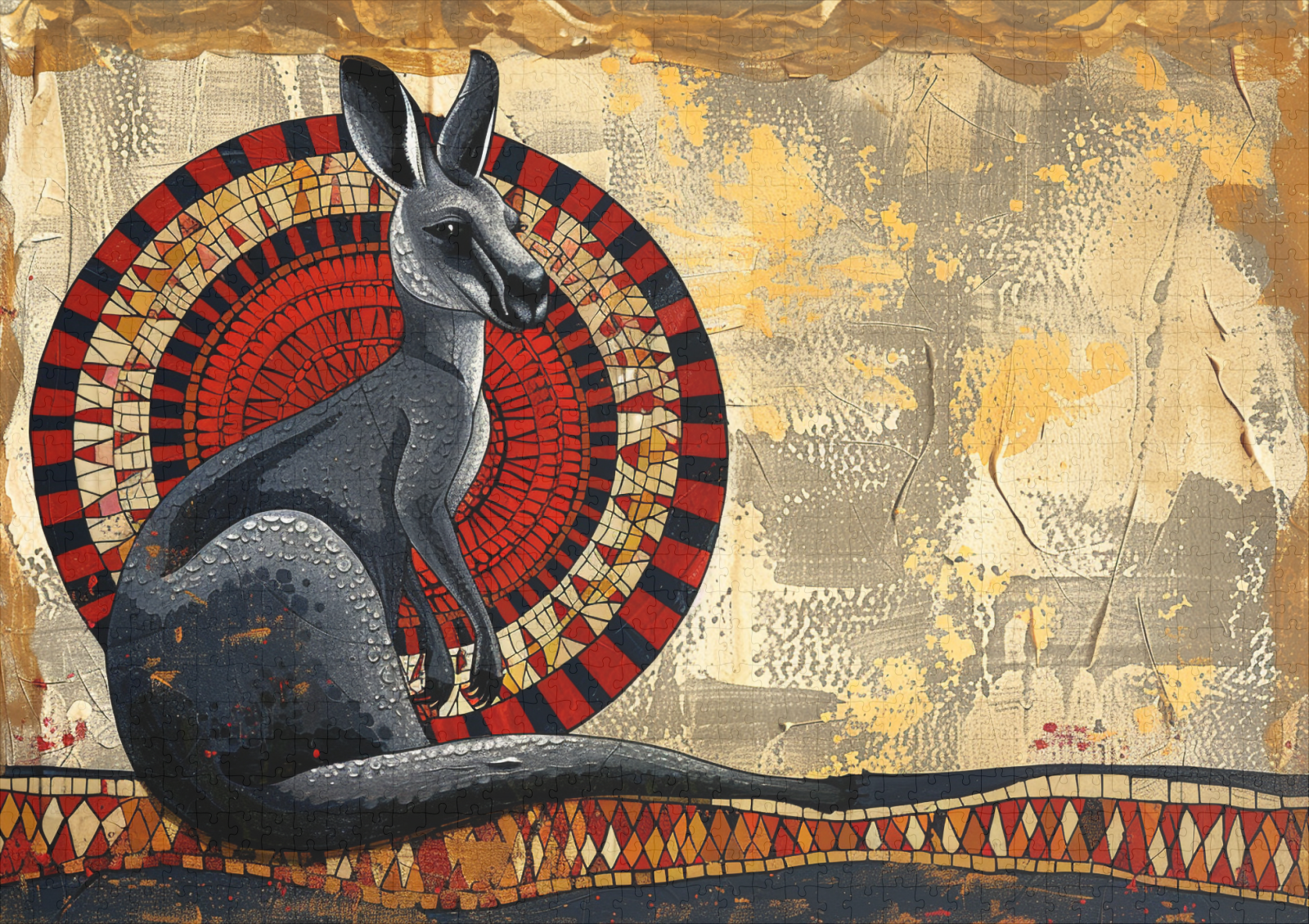 raxxa Premium-Puzzle: Känguru mit Mosaikhintergrund auf Goldstruktur – Image 2