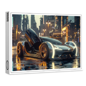 raxxa Premium-Puzzle: Futuristisches Luxusauto in Neonstadt