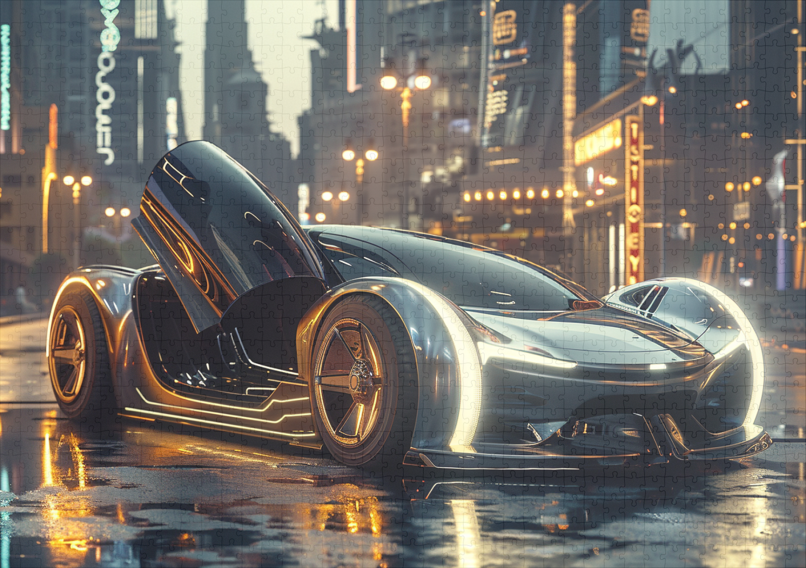 raxxa Premium-Puzzle: Futuristisches Luxusauto in Neonstadt - Image 2