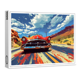 raxxa Premium-Puzzle: Roter Oldtimer auf Route 66