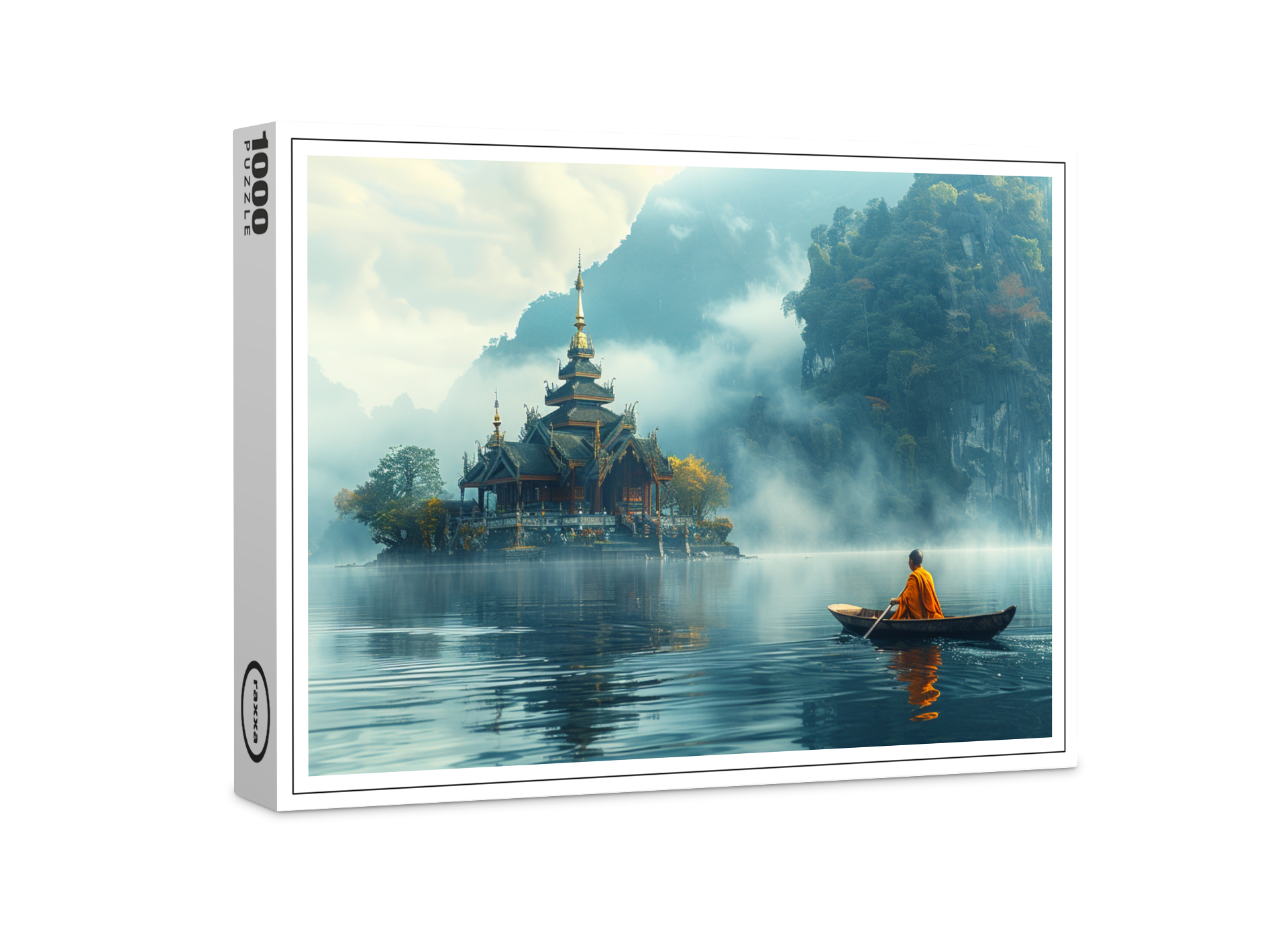 raxxa Premium-Puzzle: Insel des Geistes - buddhistischer Mönch im Boot