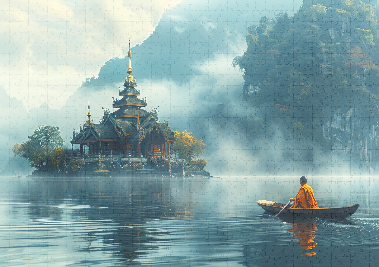 raxxa Premium-Puzzle: Insel des Geistes - buddhistischer Mönch im Boot - immagine 2