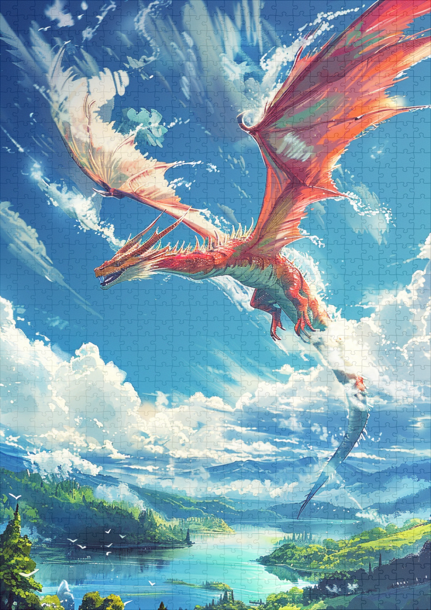 raxxa Premium-Puzzle: Wächter der Himmelslande - Roter Drache im Anime Stil – Image 2