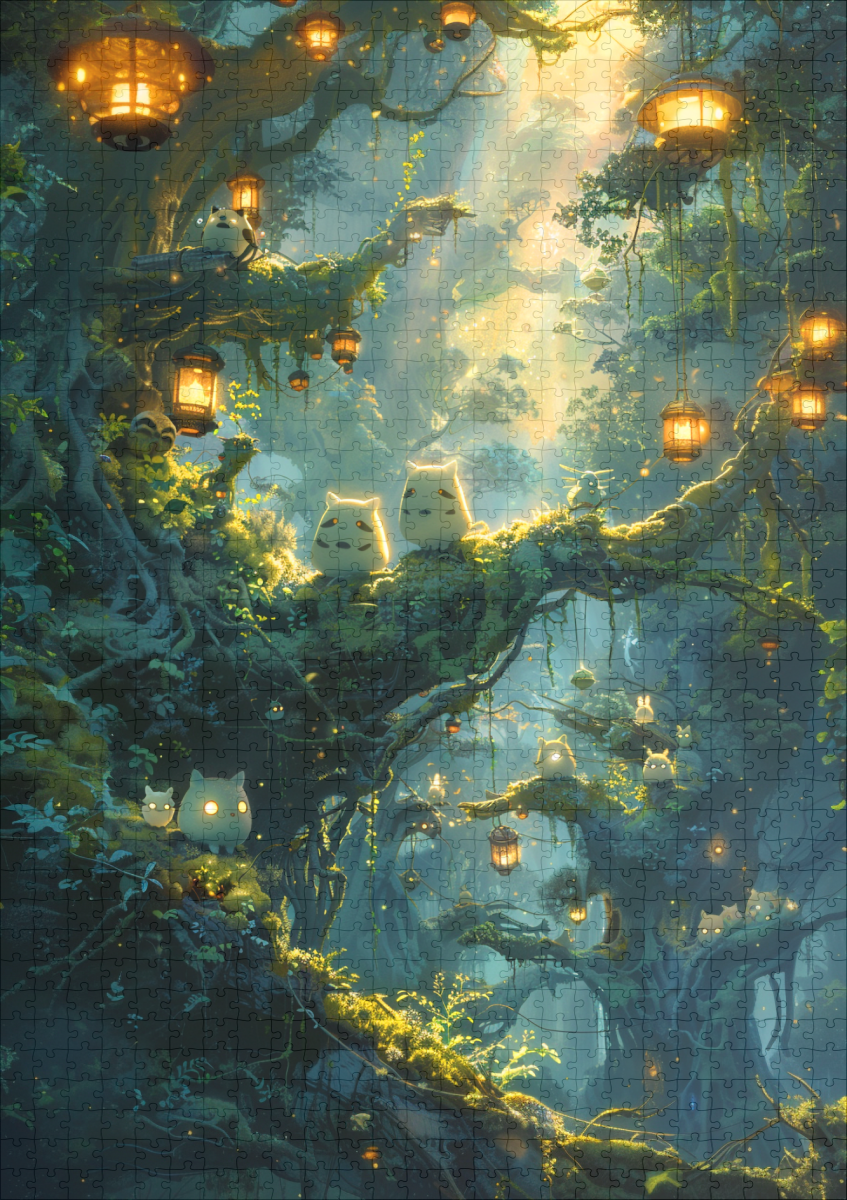 raxxa Premium-Puzzle: Waldlichter und Waldbewohner im Anime Stil - Image 2