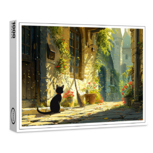 raxxa Premium-Puzzle: Die schwarze Katze in der Gasse - Anime Stil