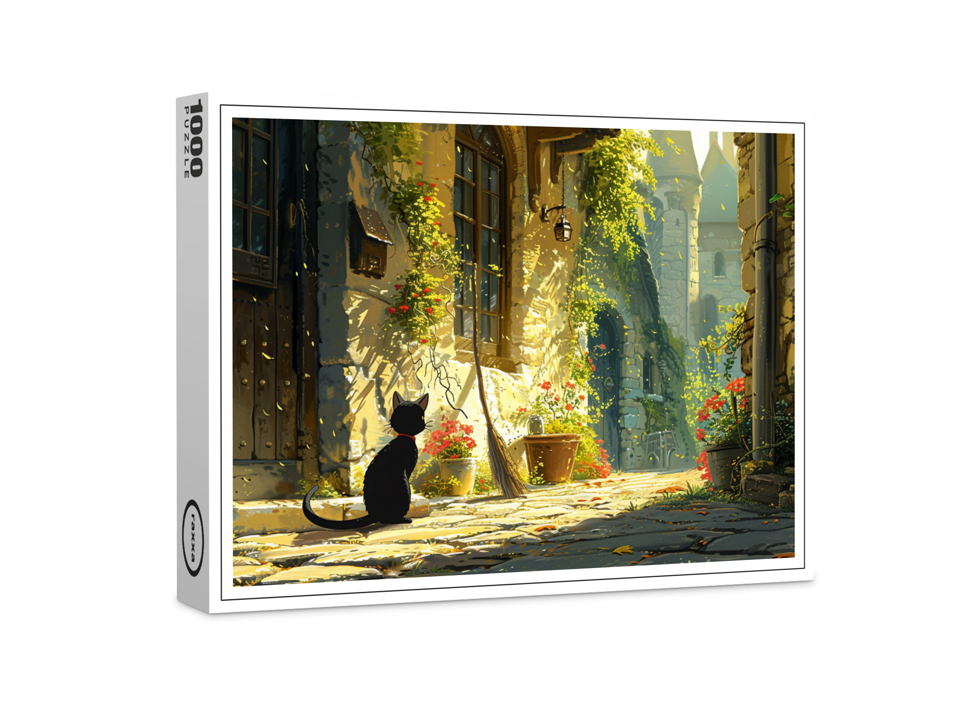 raxxa Premium-Puzzle: Die schwarze Katze in der Gasse - Anime Stil