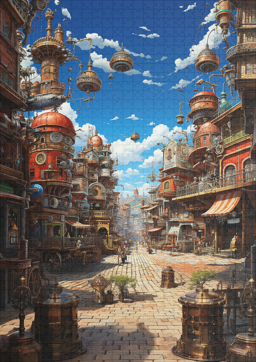 raxxa Premium-Puzzle: Schwebende Türme der Zukunft - Anime Steampunk – Bild 2