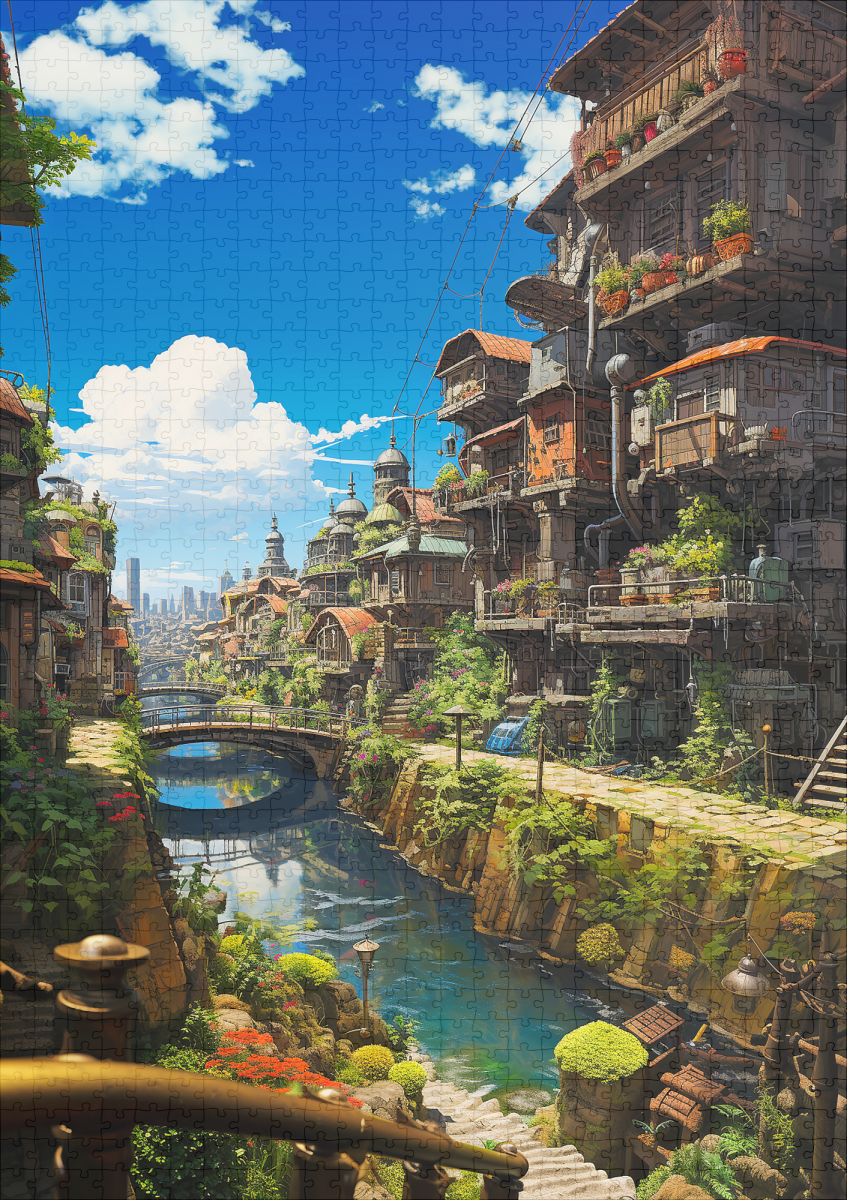 raxxa Premium-Puzzle: Verwunschene Gasse am Wasserkanal - Anime Steampunk – Image 2