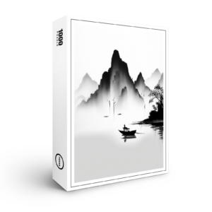 raxxa Premium-Puzzle: Tuschezeichnung eines Berges mit Boot
