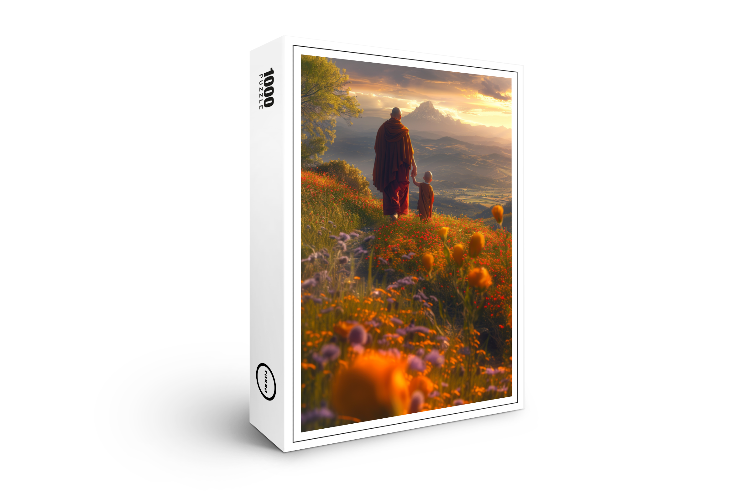 raxxa Premium-Puzzle: Zwei buddhistische Mönche bei Sonnenuntergang