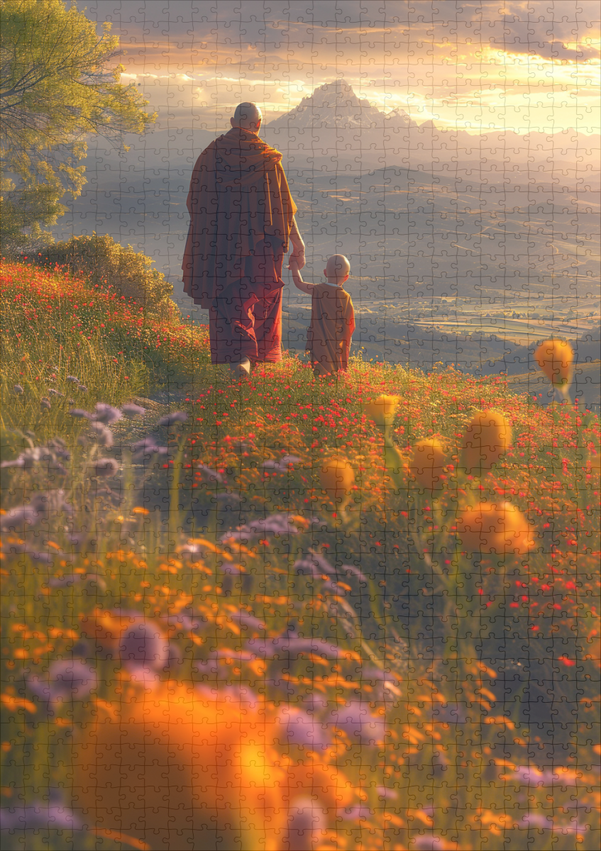 raxxa Premium-Puzzle: Zwei buddhistische Mönche bei Sonnenuntergang - immagine 2