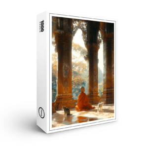 raxxa Premium-Puzzle: Stille Meditation im Tempel mit Katzen - buddhistischer Mönch