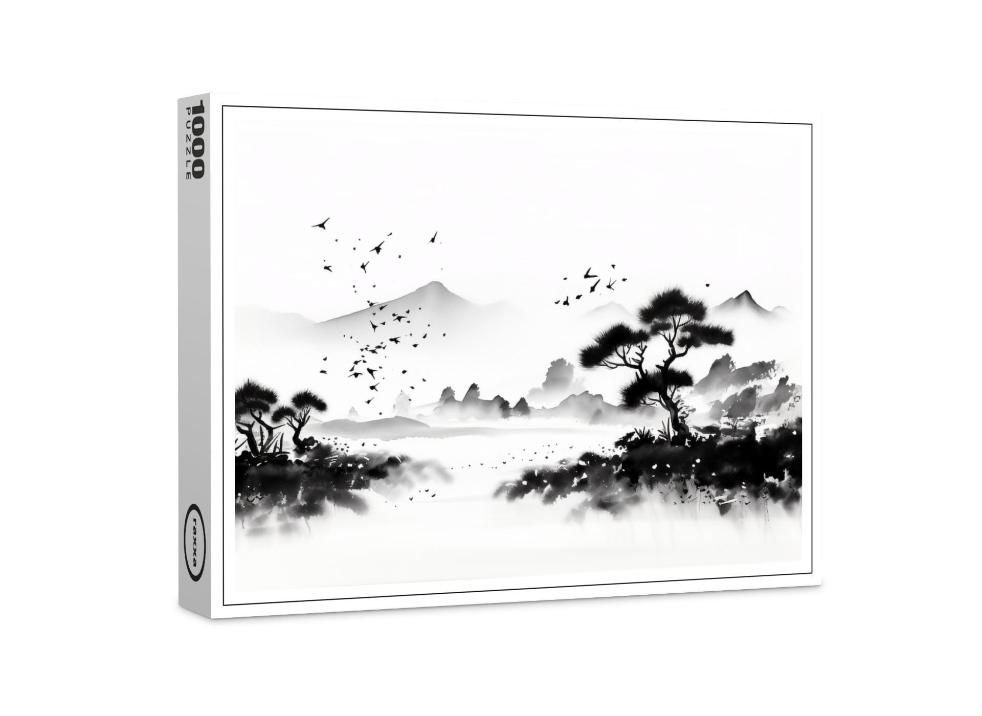 raxxa Premium-Puzzle: Landschaft mit Vögeln - japanische Tuschezeichnung
