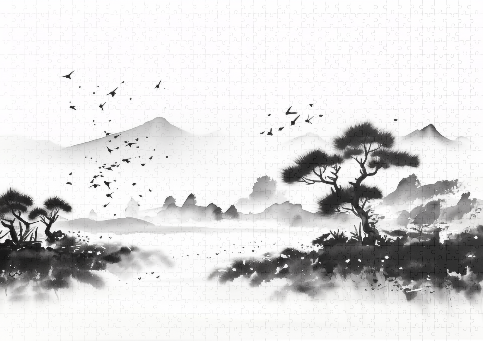 raxxa Premium-Puzzle: Landschaft mit Vögeln - japanische Tuschezeichnung – Image 2
