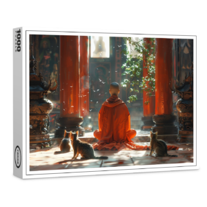 raxxa Premium-Puzzle: Buddhistischer Mönch in Meditation mit Katzen