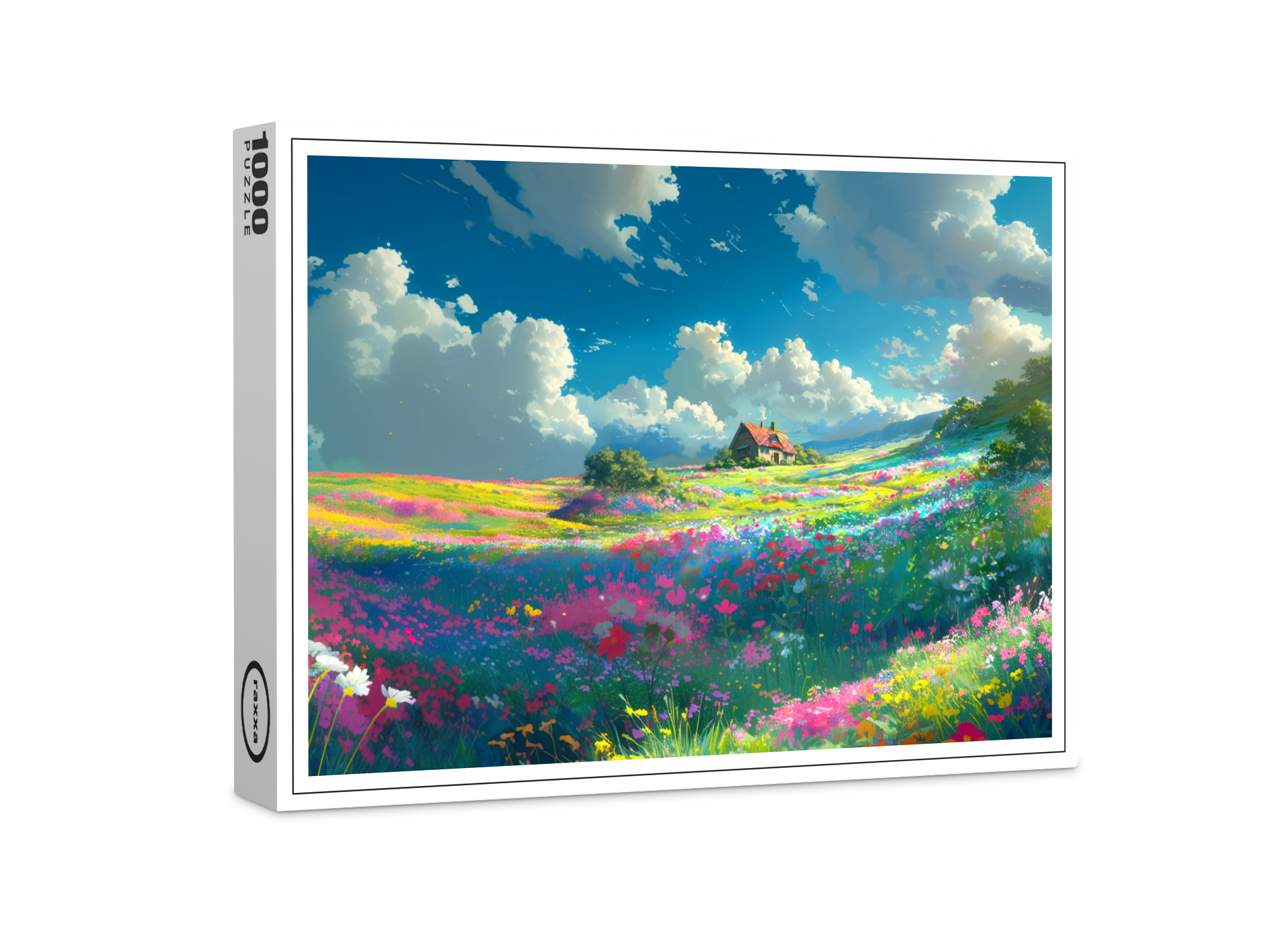 raxxa Premium-Puzzle: Weites Blumental mit Wolken - Anime Stil