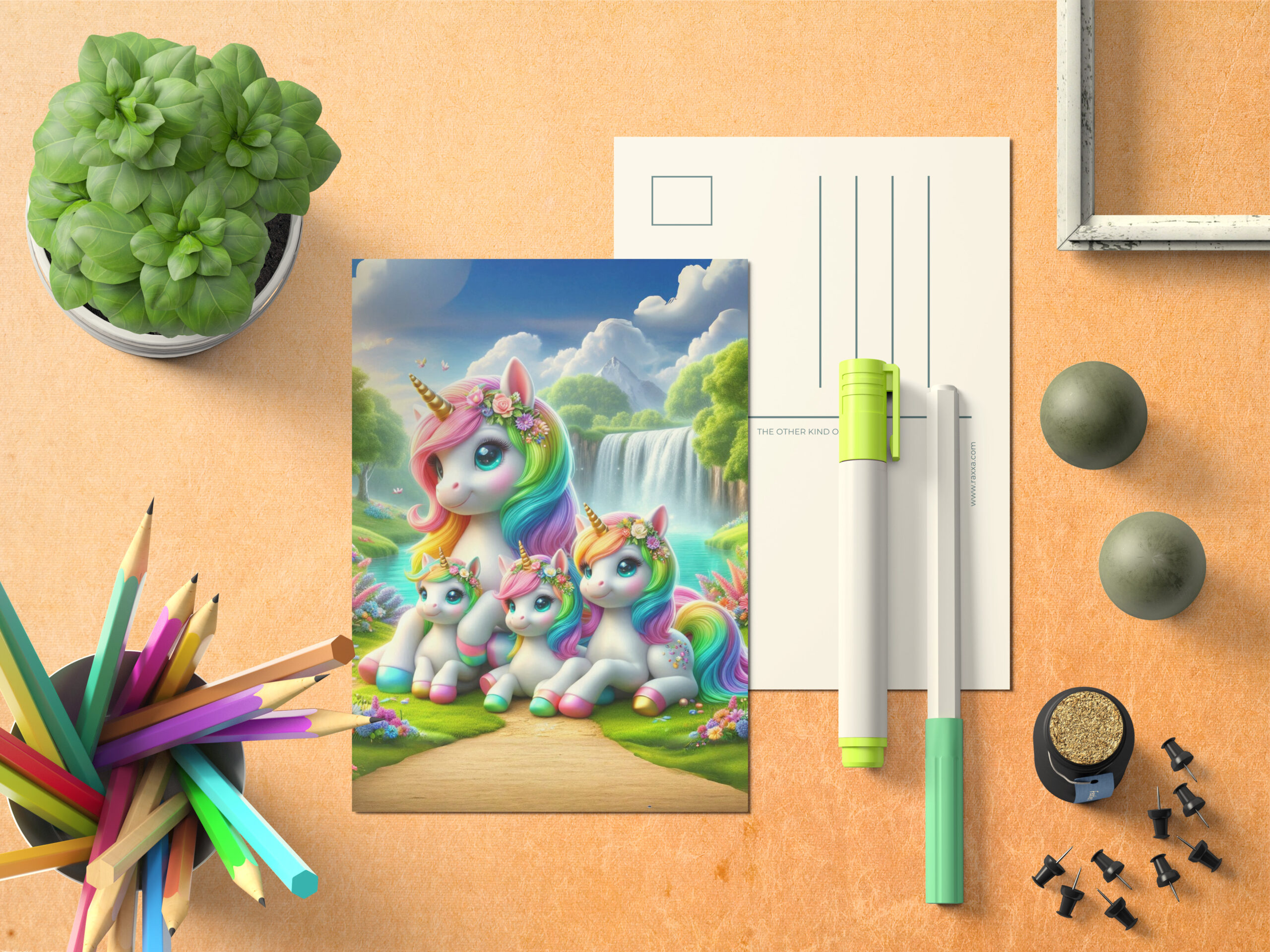raxxa Postkarte: Einhornparadies am Wasserfall