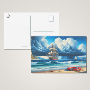 raxxa Postkarte: Maritime Traumlandschaft – Segelschiff und Küstenidylle