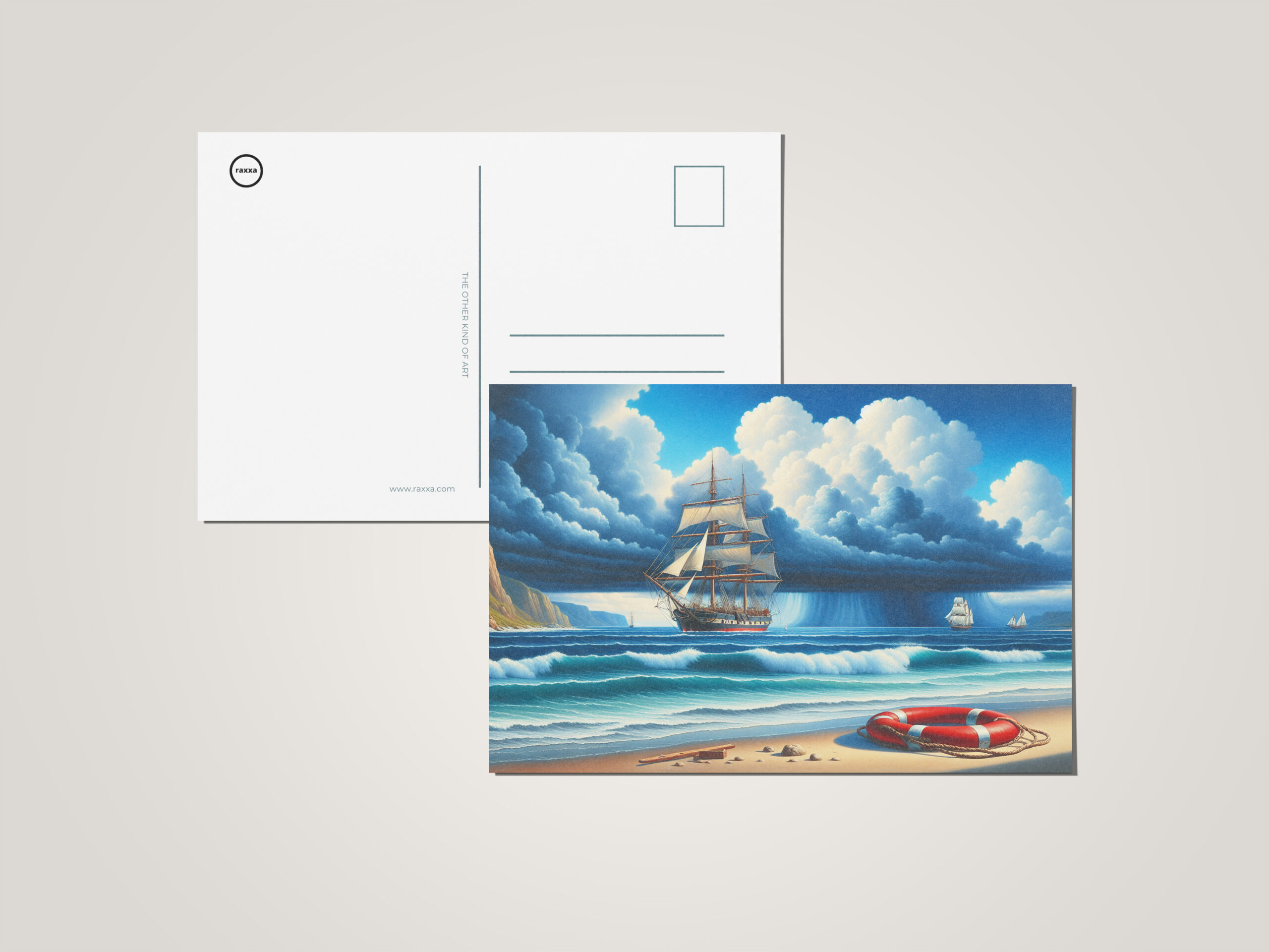 raxxa Postkarte: Maritime Traumlandschaft – Segelschiff und Küstenidylle