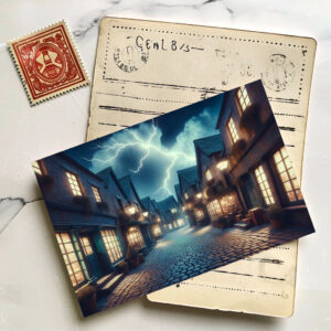 raxxa Postkarte: Gasse im Gewitterlicht